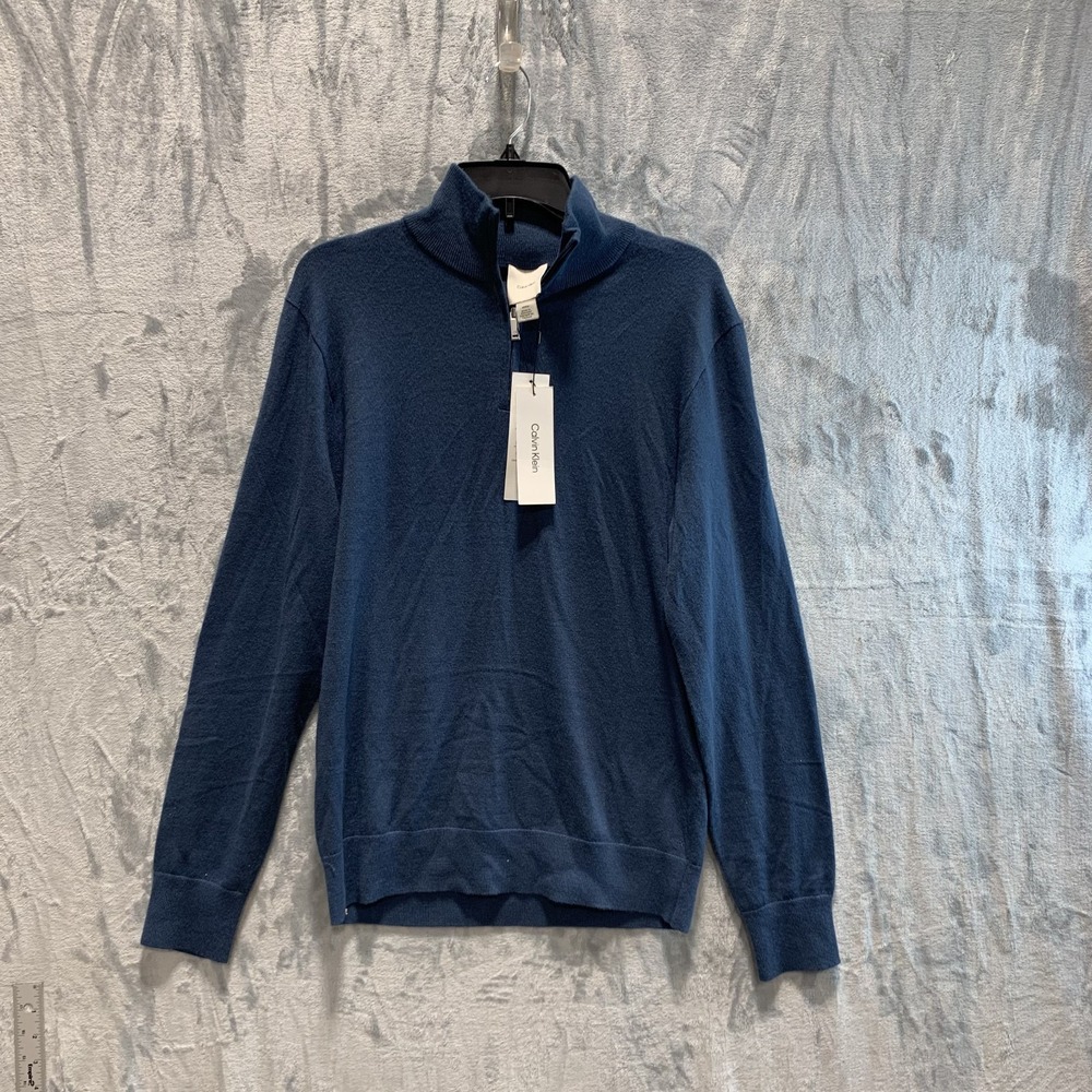 Calvin Klein Men's 1/4 Zip Sweater Extra Fine Merino Wool Mock Neck Blue S